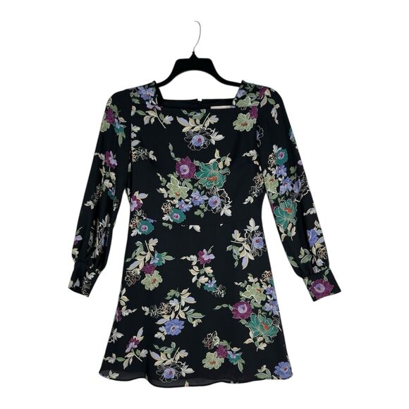 LOFT Dresses & Skirts - LOFT Mini Dress Women’s Size 4 Black Floral Long Sleeve Side Pockets Lined